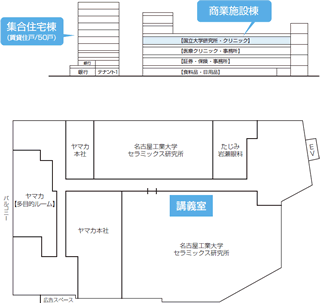 クリスタルプラザ多治見 4Ｆ 講義室への交通案内建物内部地図